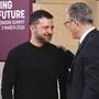 Britain's Prime Minister Keir Starmer, right, greets Ukraine's President Volodymyr Zelenskyy as he arrives for a summit on Ukraine at Lancaster House in London, Sunday, March 2, 2025. (AP Photo/Christophe Ena, Pool)