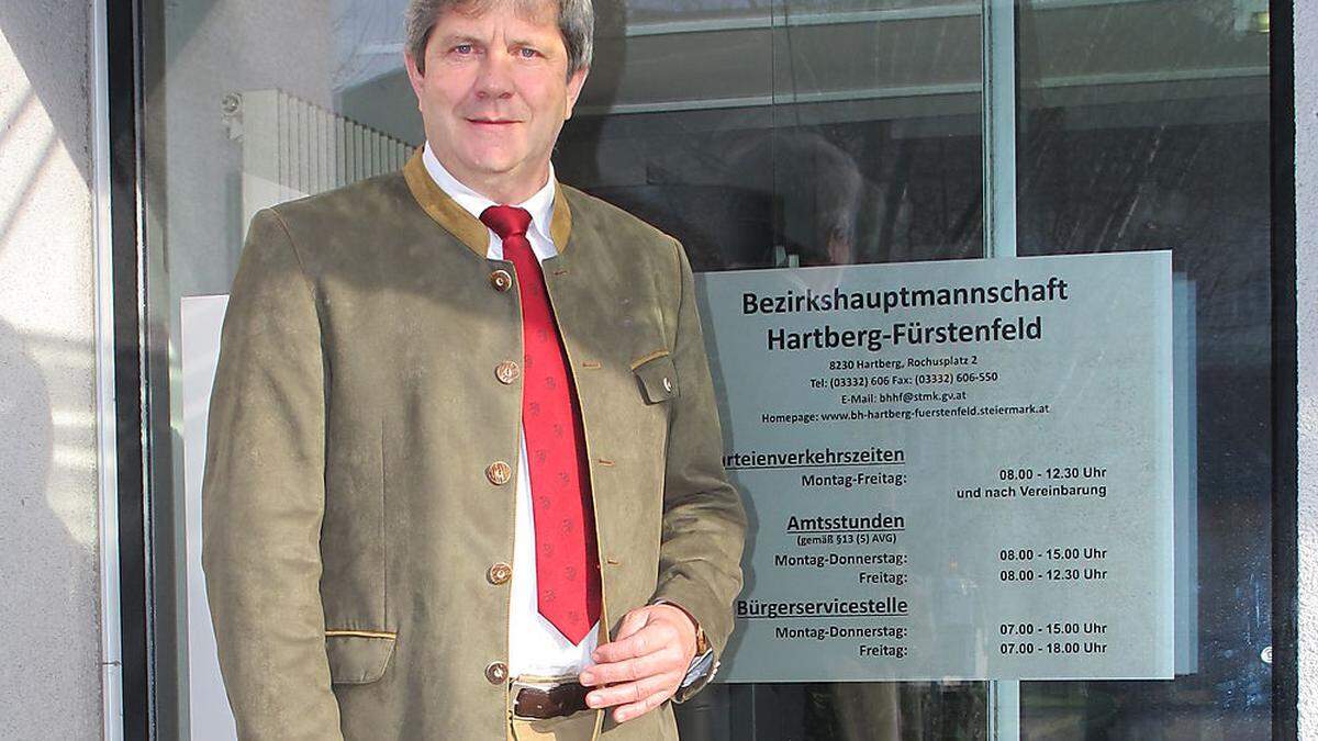 Max Wiesenhofer vor der &quot;neuen&quot; Bezirkshauptmannschaft. 