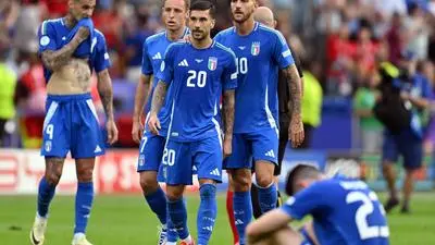 290624 KAI SCHWOERER Mattia Zaccagni of Italy C and his team mates react after their loss in the UEFA EURO, EM, Europameisterschaft,Fussball 2024 round of 16 match between Switzerland and Italy at Olympiastadion on June 29, 2024 in Berlin, Germany. 290624-CPL-SUIvITA-026