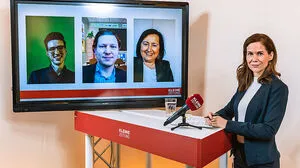 Fabian Zink, Bernhard Just und Elisabeth Meixner mit Redakteurin Sonja Peitler Hasewend