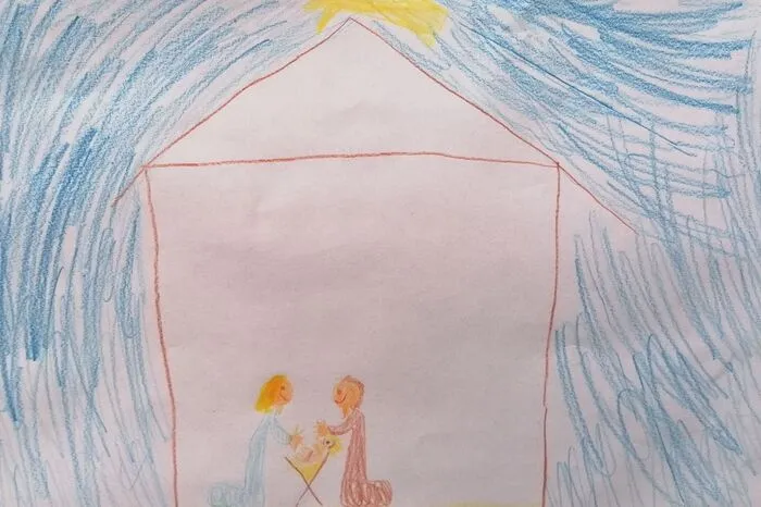 Am 24. Dezember vor mehr als 2000 Jahren wurde in einem Stall in Betlehem das Jesukind geboren. Wie sehr sich Maria und Josef damals über ihren Sohn gefreut haben, hat Juliana Hochschwarzer (7 Jahre) mit ihrer Zeichnung ins rechte Licht beziehungsweise ins Licht des Strens von Betlehem gerückt.  