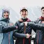 MUTTERS,AUSTRIA,02.JAN.25 - NORDIC SKIING, SKI JUMPING - FIS World Cup, Four Hills Tournament, Ski Austria, media event. Image shows Stefan Kraft (AUT), Daniel Tschofenig (AUT) and Jan Hoerl (AUT).
Photo: GEPA pictures/ Patrick Steiner