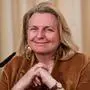 Austrian Foreign Minister Karin Kneissl attends a joint press conference with her Russian counterpart following their meeting in Moscow on March 12, 2019. (Photo by Yuri KADOBNOV / AFP)