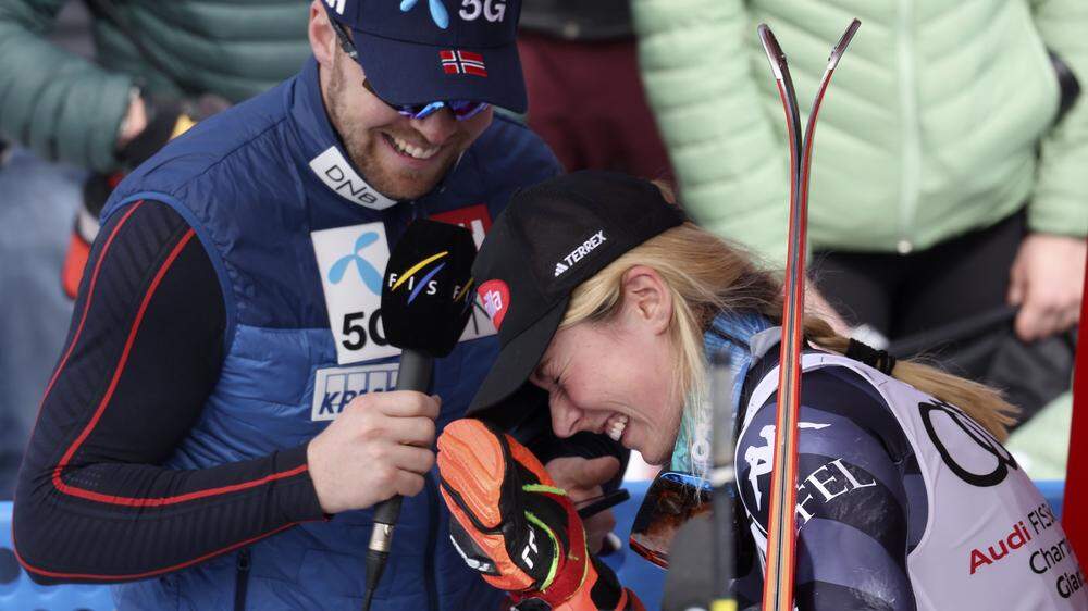 Gesamtweltcupsiegerin Mikaela Shiffrin wurde von ihrem Lebensgefährten Aleksander Aamodt Kilde interviewt