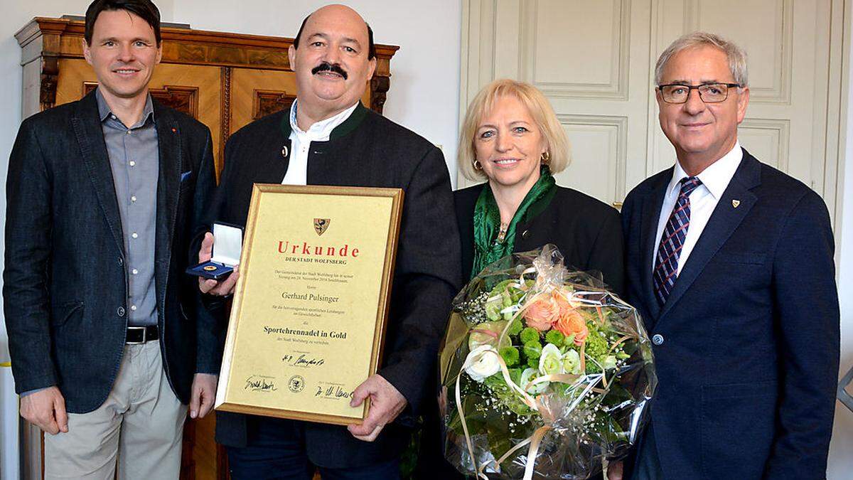 Alexander Radl, Gerhard Pulsinger mit Gattin Mathilde und Schlagholz (von links)