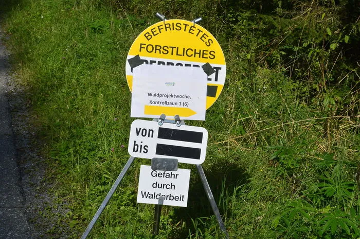 Sie errichten im Rahmen eines Waldprojekts unter anderem einen Kontrollzaun.