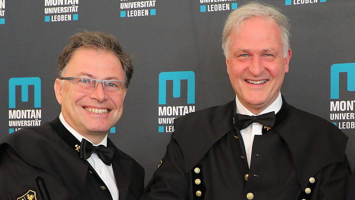 Peter Moser (r.) wird ab Oktober 2023 Rektor der Montanuniversität Leoben und folgt Wilfried Eichlseder in dieser Funktion