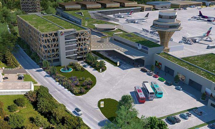 So könnte die Aviation City Klagenfurt laut Lilihill-Plänen einmal aussehen (Rendering)