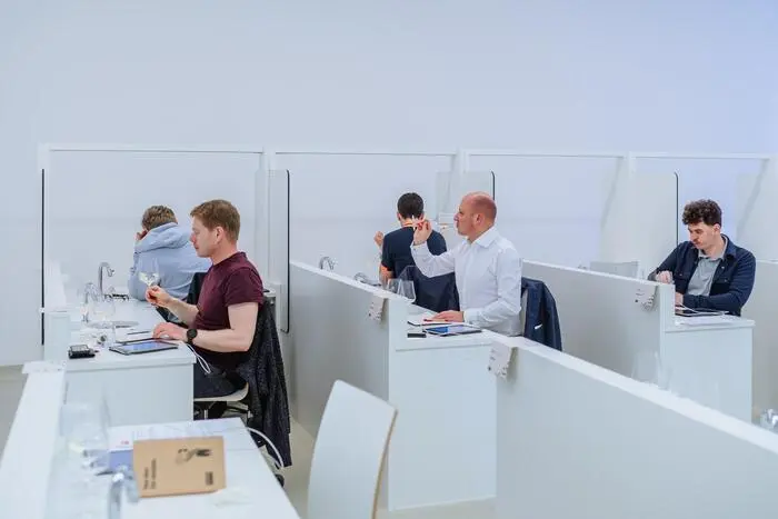 Im Sensorikraum der Weinschule Silberberg werden in kleinen Kabinen die Weine bewertet.