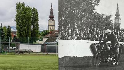 Jakob Hermann bei einem Sandbahnmotorradrennen in den 1950er-Jahren auf dem KAC-Platz in Klagenfurt