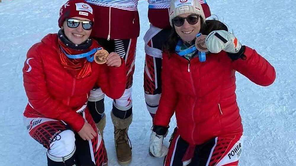 Die dreifache WM-Medaillengewinnerin Elina Stary (links) mit Guide Celine Arthofer