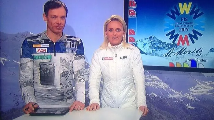 Thomas Sykora am Dienstag im WM-Studio neben Alexandra Meissnitzer