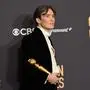 Irish actor Cillian Murphy poses in the press room with the award for Best Performance by a Male Actor in a Motion Picture - Drama for "Oppenheimer" during the 81st annual Golden Globe Awards at The Beverly Hilton hotel in Beverly Hills, California, on January 7, 2024. (Photo by Robyn BECK / AFP)