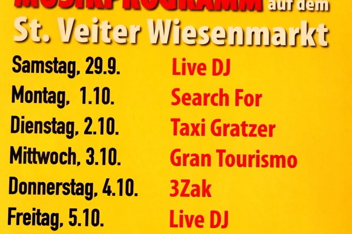 Und täglich, außer an den beiden Sonntagen, sorgen Live-Bands und DJs für optimale Stimmung. Wie am Dienstag ab 20 Uhr „Taxi Gratzer“.