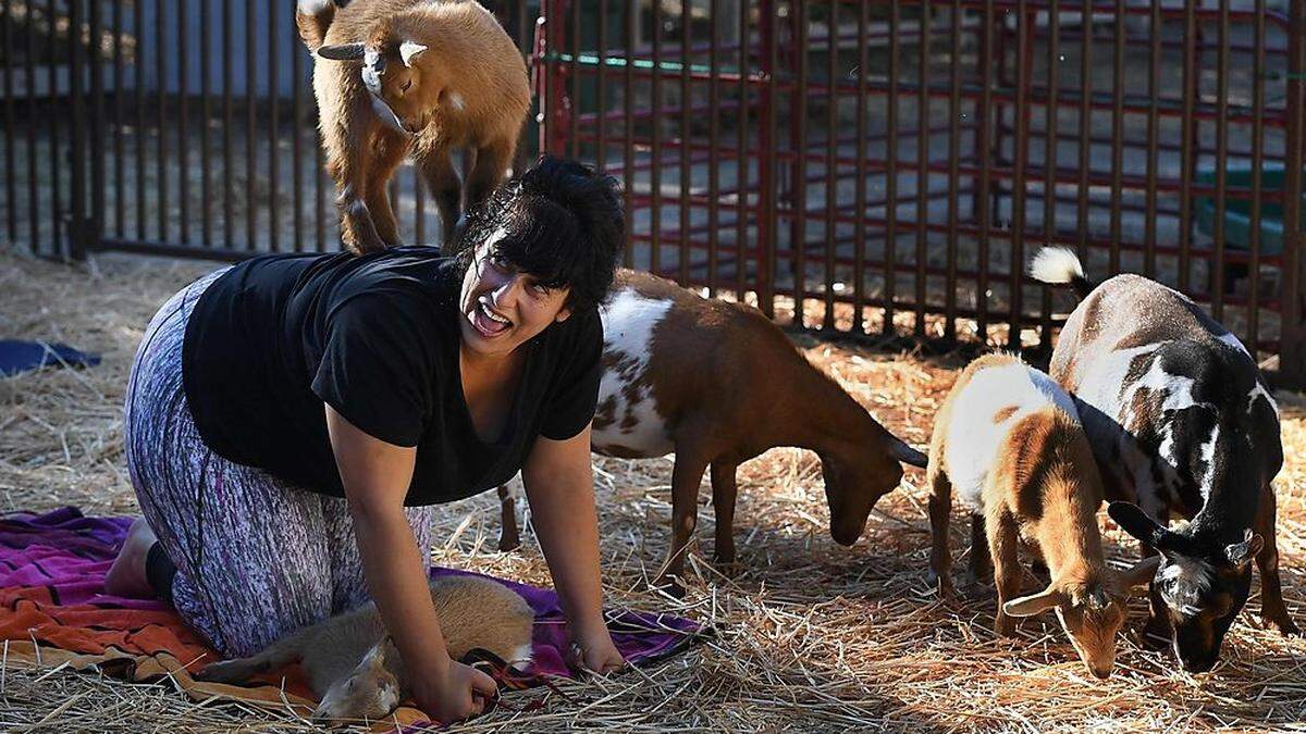 Shabnam Afari während einer Klasse der Lavenderwood Farm in Thousand Oaks, Kalifornien