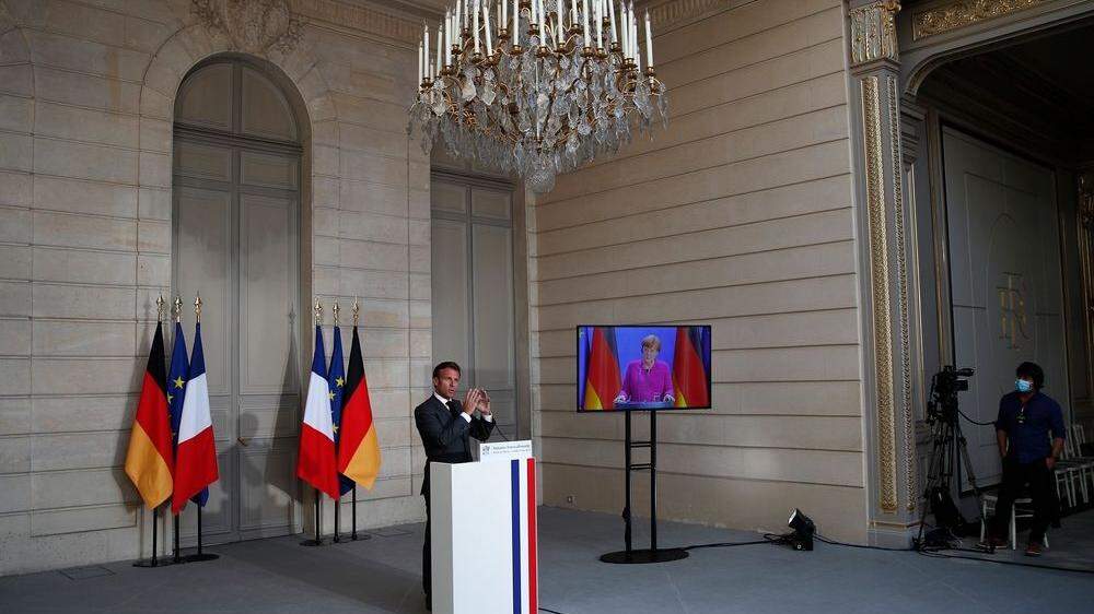 Der französische Präsident Emmanuel Macron und die deutsche Kanzlerin Angela Merkel bei der Vorstellung ihres ehrgeizigen Plans
