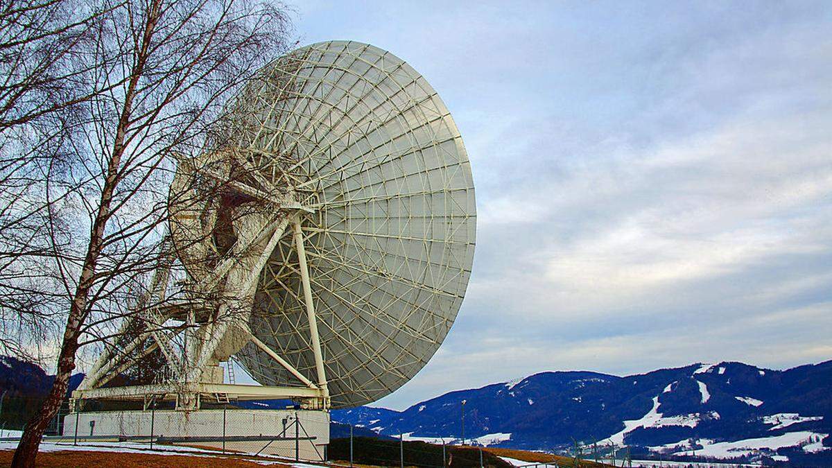 An die 50 Parabolantennen unterschiedlichster Größe und Bauart senden und empfangen via Satelliten die Signale