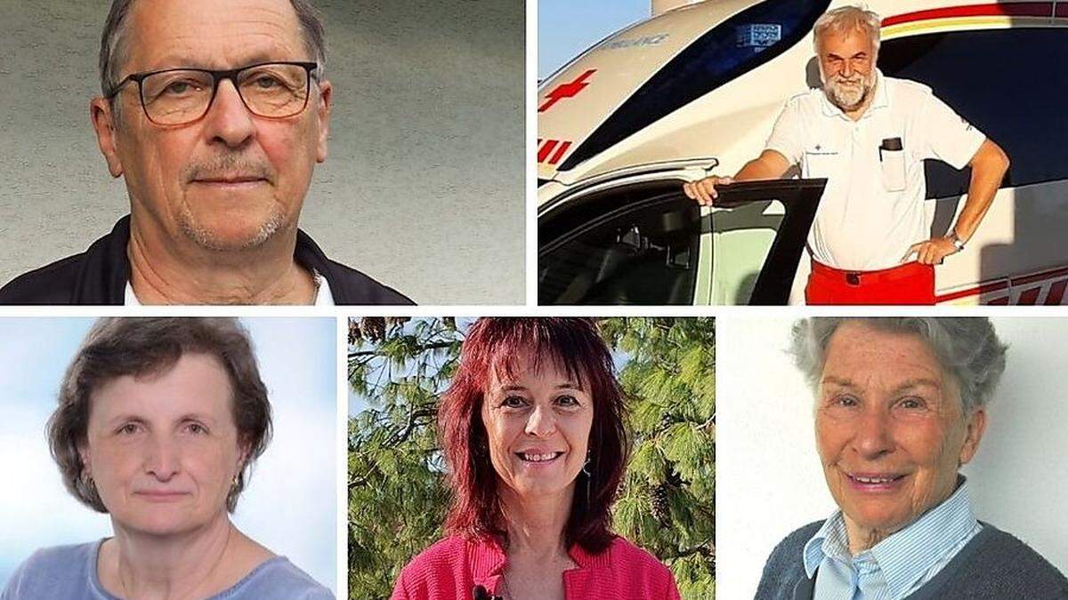 Die Nominierten in der Kategorie Soziales Gewissen: Walter Rinnhofer, Wilfried Petritsch, Margit Neubauer, Susanne Sacher, Annemarie Kury (oben und unten jeweils von links)