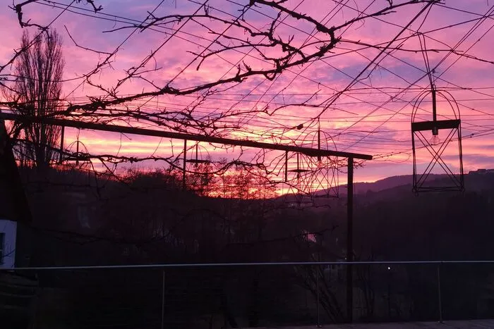 Ein Sonnenuntergang über den Weinbergen in St. Anna am Aigen, von Andrea Scharl