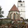 Die schwer beschädigte Kirche in St. Marxen bei Kühnsdorf, Gemeinde Eberndorf