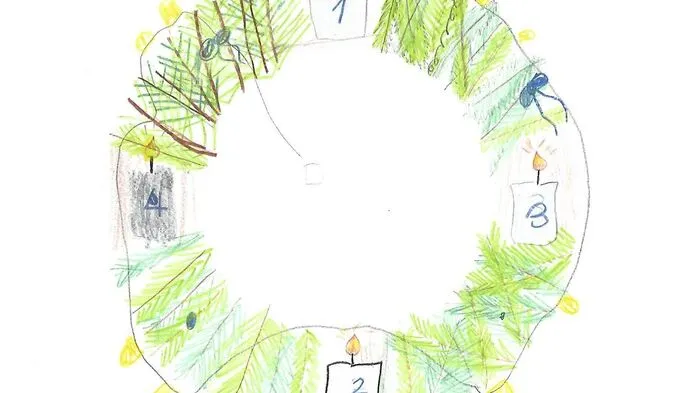 Auf dem Adventkranz von Luisa Anna Pichler brennen die vier Kerzen