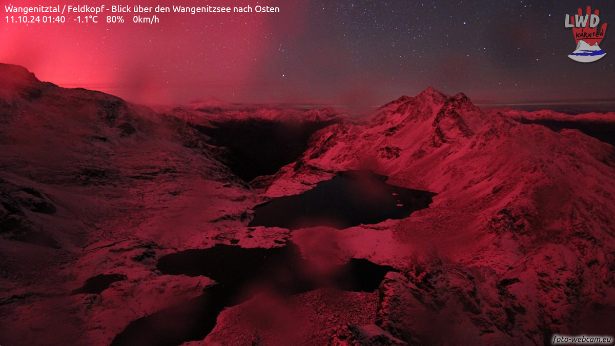 Polarlichter in Osttirol am Feldkopf mit Blick nach Westen zum Glödis und Hochschober