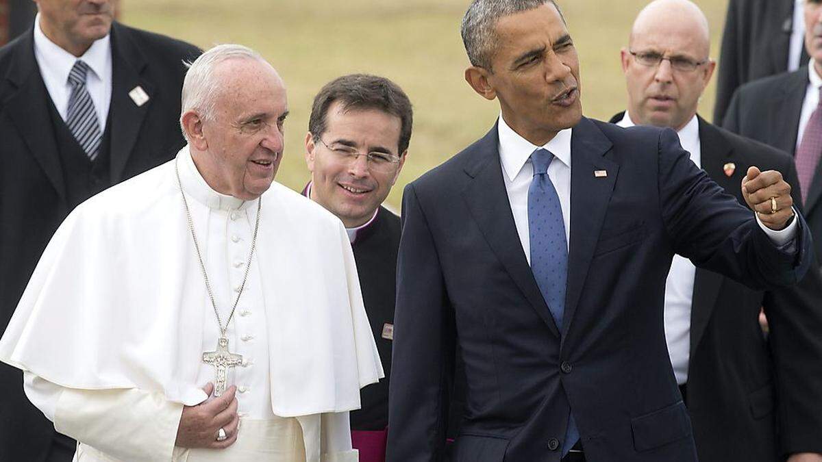 Papst Franziskus bei der Ankunft mit US-Präsident Obama