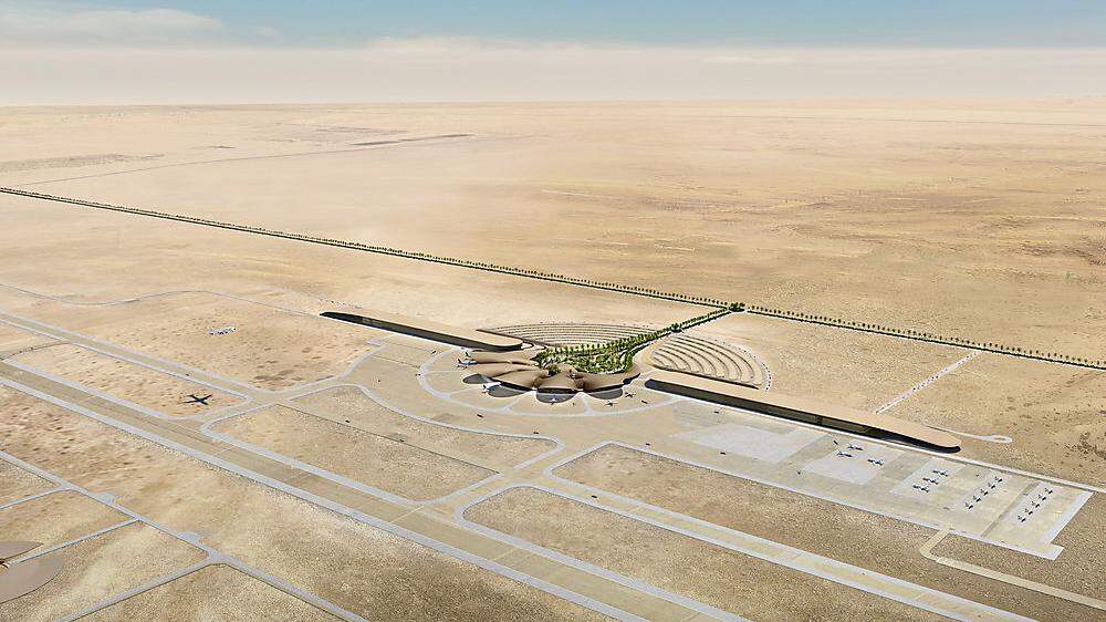 Dieses Rendering zeigt den Flughafen, der am Roten Meer entstehen soll