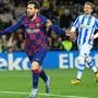 Barcelona's Argentine forward Lionel Messi celebrates after scoring during the Spanish league football match between FC Barcelona and Real Sociedad at the Camp Nou stadium in Barcelona on March 7, 2020. (Photo by LLUIS GENE / AFP)