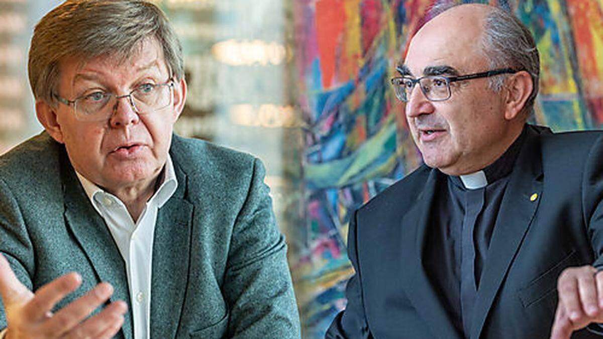 Caritas-Direktor Herbert Beiglböck und Bischof Wilhelm Krautwaschl freuen sich