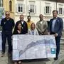Helmut Kreuzwirth (Katastrophenschutz), Nationalratsabgeordnete Agnes Totter, Bürgermeister Karl Lautner, Stefan Senfter (Revital Naturraumplanung), Landtagsabgeordnete Julia Majcan, Christoph Schlacher (A 14 des Landes) und Nationalratsabgeordneter Walter Rauch