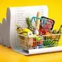 Shopping basket with foods on receipt. Grocery  expenses budget, inflation and consumerism concept. 3d illustration Inflation, Lebensmittel, Preise 