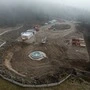 Luftbild Windparkbaustelle, leichter Nebel | Teil der Großbaustelle am Bärofen vor wenigen Wochen; nun wurde eine verfahrenstechnische Beschwerde geprüft 