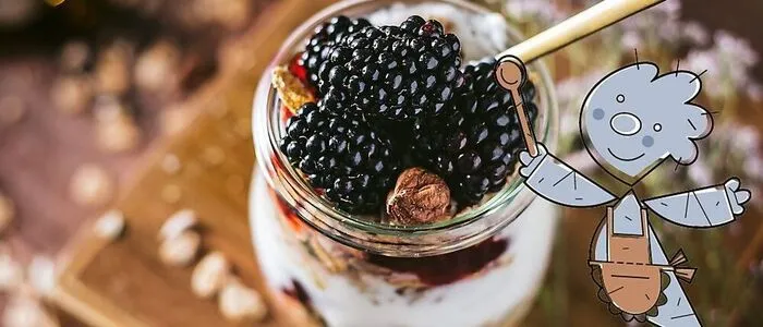 Schwarzbeeren, Creme und Keks (Symbolbild)