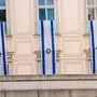 Antisemitismus, Denkmal am Judenplatz, Polizei, Israel Fahne, Wien am 13.05.2024