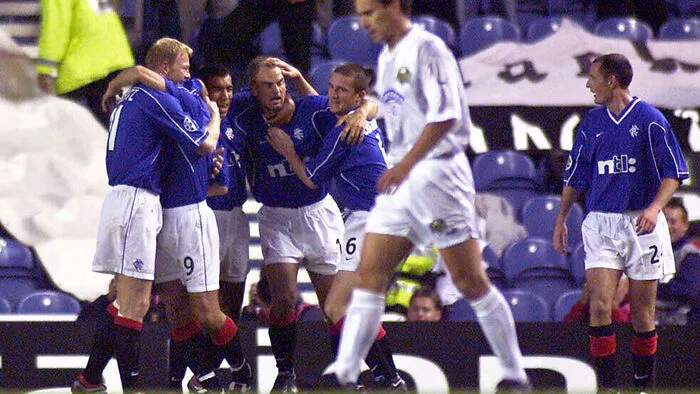 12. September 2000 Rangers - Sturm 5:0 (3:0). Tore: Mols (9.), R. de Boer (19.), Albertz (29.), van Bronckhorst (71.), Dodds (85. Sturm: Schicklgruber; Foda; Mamedow, Strafner; Schopp, Schupp, Fleurquin, Korsos, Prilasnig; Reinmayr (79. Mählich), Juran (79. Szabics)