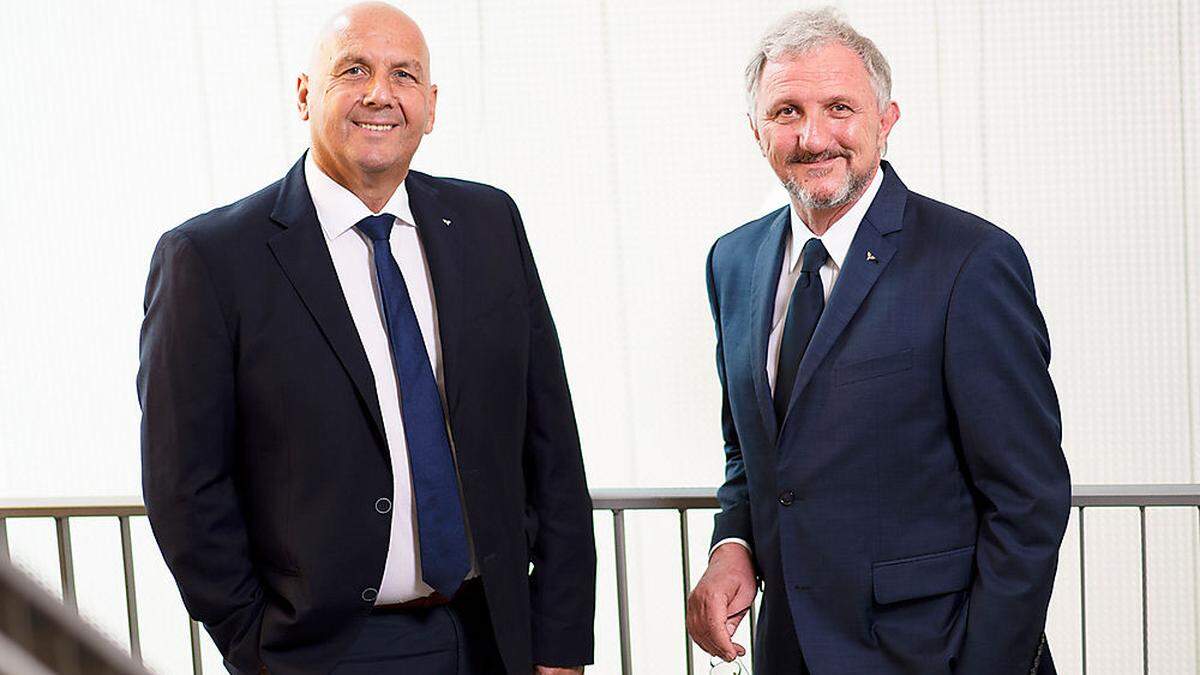 Das Vorstandsteam der Volksbank Kärnten: Vorstandsdirektor Johannes Jelenik (Vorstandsvorsitzender) und Vorstandsdirektor Alfred Holzer (Vorstandsvorsitzender-Stellvertreter)