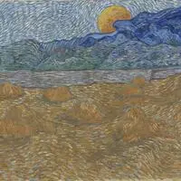 Landschaft mit Garben und aufgehendem Mond. Unverkennbar: Van Gogh
