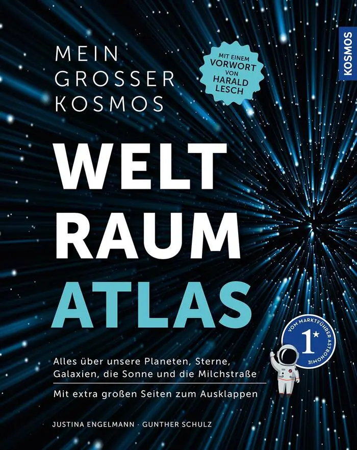 <strong>Mein großer Kosmos Weltraumatlas.</strong> Planeten, Sterne, schwarze Löcher und ferne Galaxien: Das Weltall ist riesig. So riesig, dass vieles davon gar nicht auf normale Buchseiten passt. Deswegen hat dieses Buch viele ausklappbare Seiten, die einen großen Blick auf das erlauben, das unendlich weit entfernt liegt. Und für junge Sternenforscher gibt es einiges an Tipps. So lernt man, wie man die kleinen leuchteten Punkte auch selbst beobachten kann. Besonders geeignet für: Wissenschaftlerinnen und Träumer ab acht Jahren. Justina Engelmann, Kosmos, 126 Seiten, 27,50 Euro. 