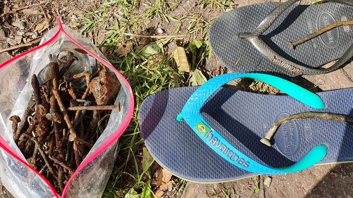 Hunderte Nägel wurden bei einer Badestelle aus dem seichten Wasser geholt