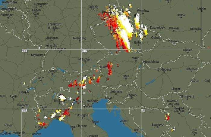 Blitzkarte über Mitteleuropa