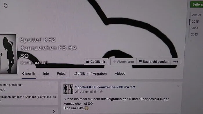 Auch auf der Seite „Spotted KFZ Kenzeichen FB RA SO“ wird nach Autokennzeichen gesucht.