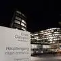 Main Entrance of Erste campus in Belvedere district, the headquarters of Sparkasse with skyscrapers, VIENNA, AUSTRIA - NOVEMBER 6, 2019: ...Picture of the main entrance to the Erste campus, the headquarters of Erste bank at night in Vienna, Austria. Erste Group Bank is one of the largest financial services providers in Central and Eastern Europe