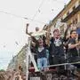 GRAZ,AUSTRIA,20.MAY.24 - SOCCER - ADMIRAL Bundesliga, SK Sturm Graz, end of season party. Image shows the team of Sturm with Jusuf Gazibegovic (Sturm) with the trophy.
Photo: GEPA pictures/ Hans Oberlaender