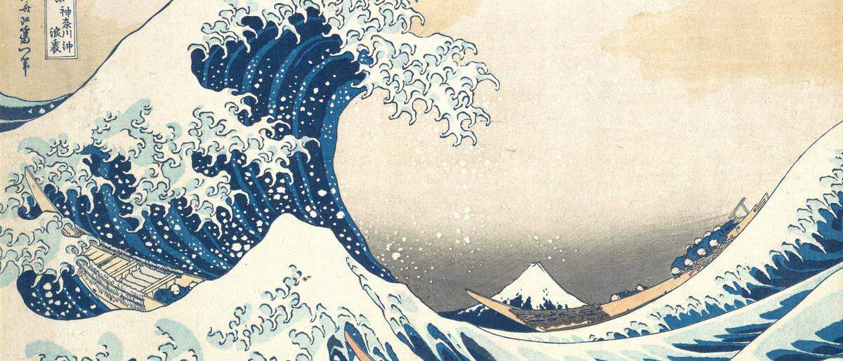 Legendärer Farbholzschnitt: „Unter der Welle im Meer vor Kanagawa“ (1830-1832) von Katsushika Hokusai