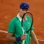 Italy's Jannik Sinner looks on during his men's singles semi-final match against Serbia's Novak Djokovic on day 13 of the French Open tennis tournament on Court Philippe-Chatrier at the Roland-Garros Complex in Paris on June 6, 2025. (Photo by Alain JOCARD / AFP)