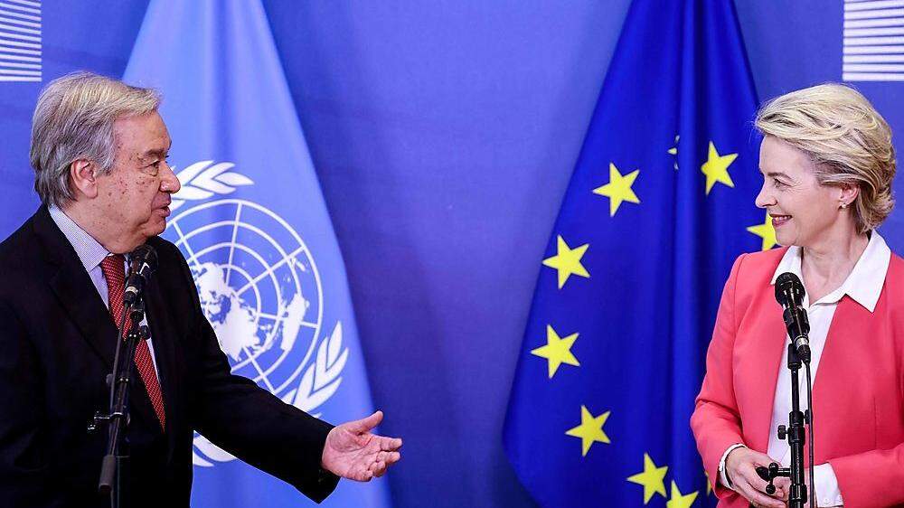 UNO-Generaldirektor António Guterres, EU-Kommissionspräsidentin Ursula von der Leyen: Geopolitische Themen am Rande des EU-Gipfels