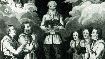 Bergmännisches Votivbild. Es zeigt die Auffindung der Wunderstufe durch Simon Weissenbacher 	Museum im Alten Rathaus 