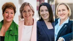 Auf der Foto-Collage sieht man vier Frauen, die nebeneinander in die Kamera lächeln. Sie sind die derzeit einzigen weiblichen Bürgermeisterinnen in der Südweststeiermark | Die vier südweststeirischen Bürgermeisterinnen Maria Skazel (ÖVP), Karin Stromberger (ÖVP), Tanja Fauland-Gratz (SPÖ) und Elke Halbwirth (ÖVP, v.l.) 