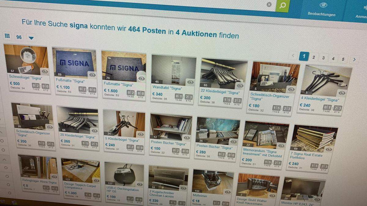 Auf der Auktionsplattform aurena.at werden derzeit 464 Posten aus der Insolvenzmasse der Signa Holding versteigert